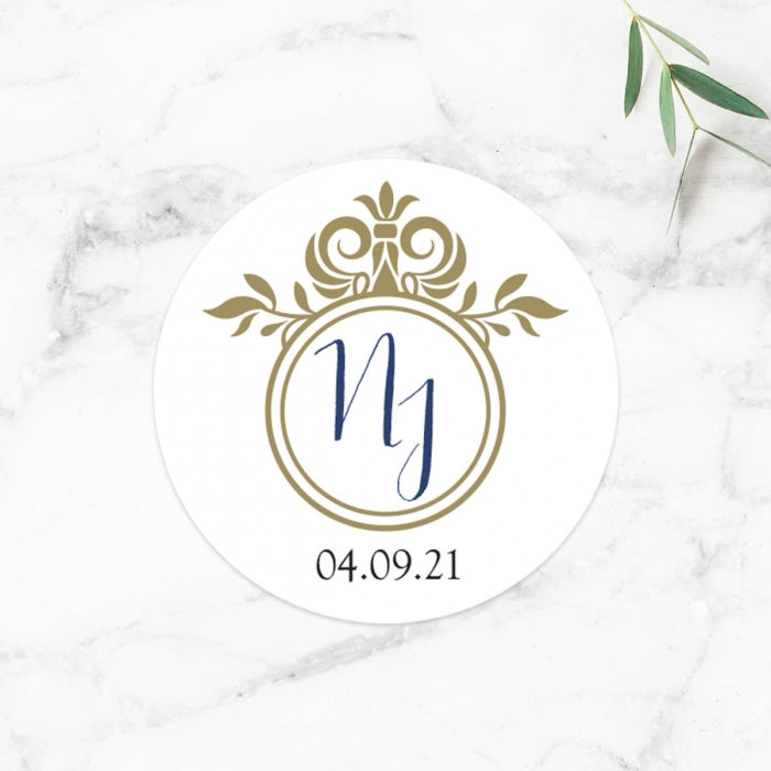 Royal Monogram Wedding Stickers - Pack of 35