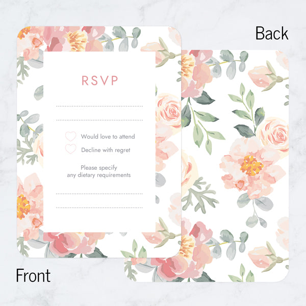 Coral Watercolour Flowers - Wedding RSVP Cards