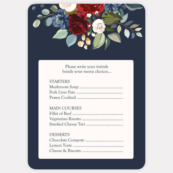 Navy Jewel Flowers RSVP Cards