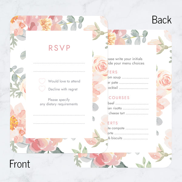 Coral Watercolour Flowers - Wedding RSVP Cards