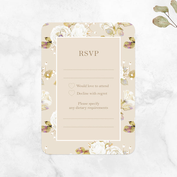 Vintage Cream Roses - Wedding RSVP Cards