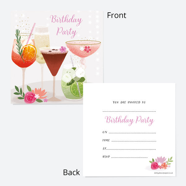 Birthday Invitations - Drinks Cocktails - Pack of 10