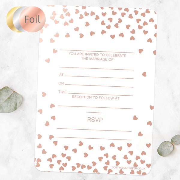 Metallic Hearts - Foil Ready to Write Wedding Invitations