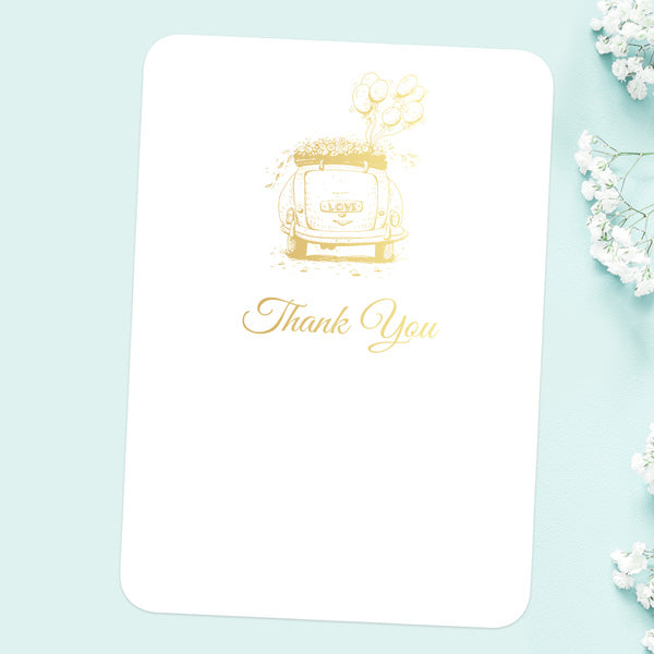 Vintage Wedding Car - Foil Ready to Write Wedding Thank You Cards
