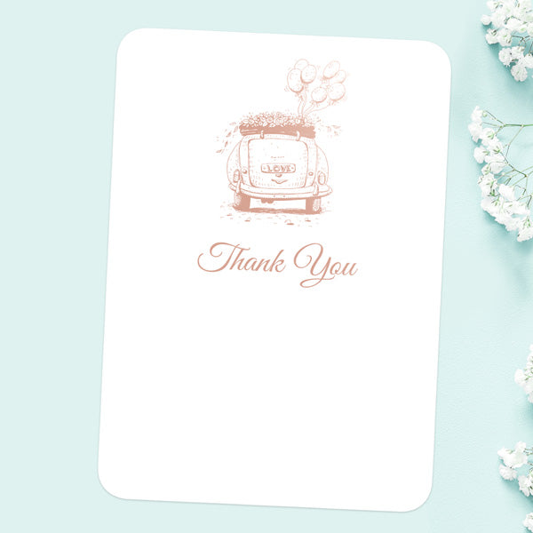 Vintage Wedding Car - Foil Ready to Write Wedding Thank You Cards