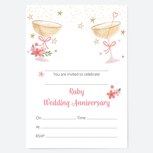 40th Wedding Anniversary Invitations - Champagne Bubbles - Pack of 10