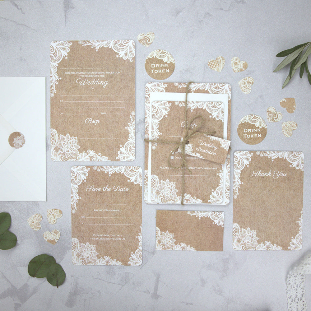 Rustic Lace Pattern - Ready to Write Save the Date Cards