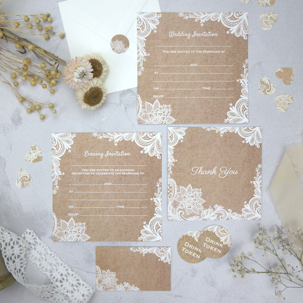 Ready to Write Thank You Postcard - Rustic Lace Pattern