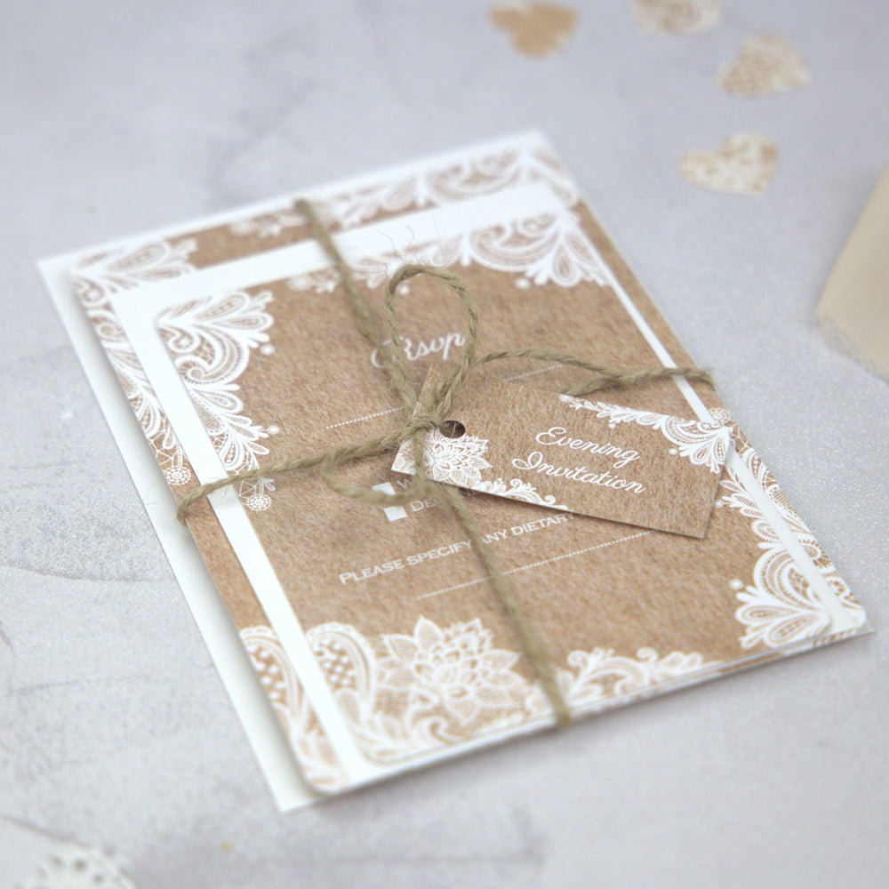 Rustic Lace Pattern - Ready to Write Evening Invitations & RSVP