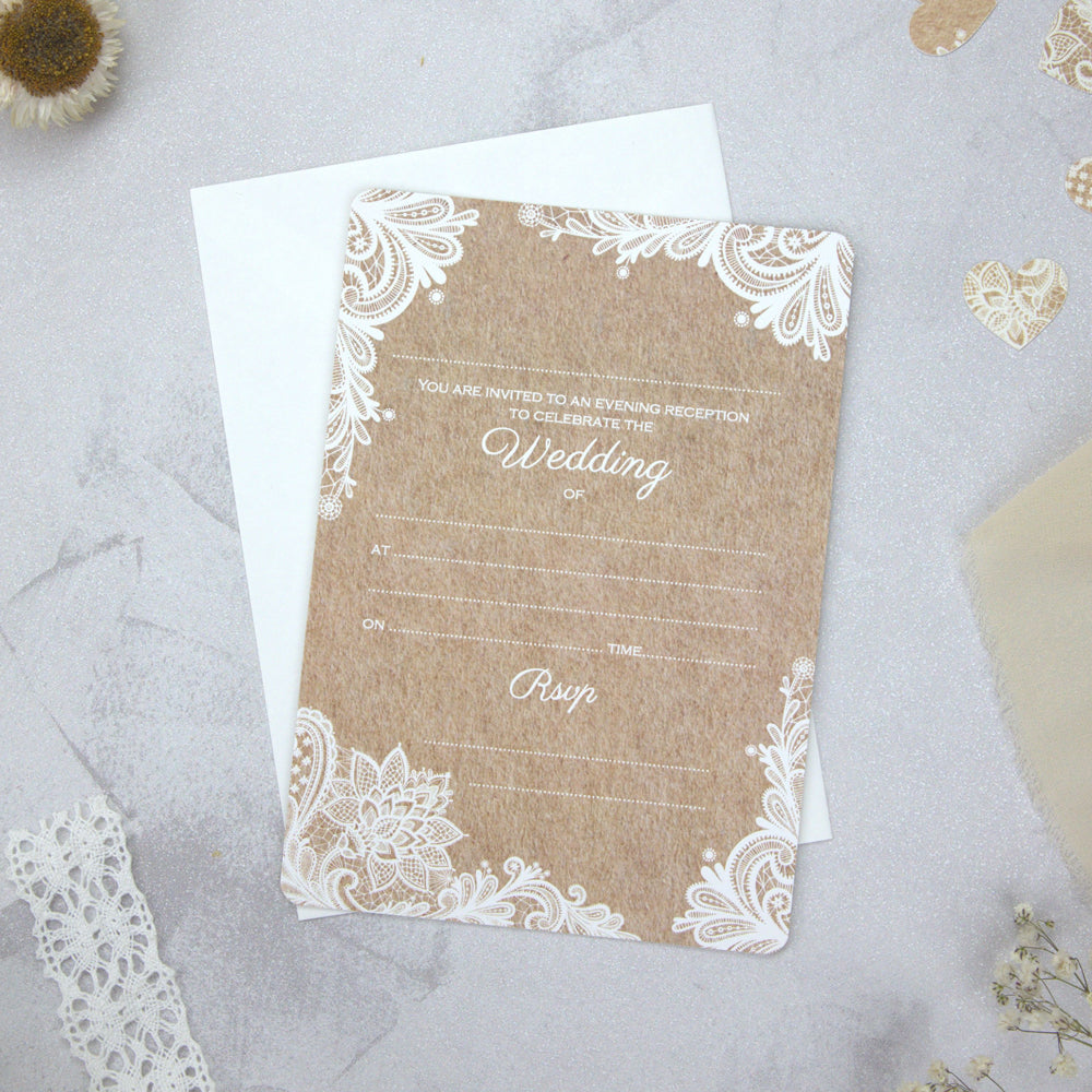 Rustic Lace Pattern - Ready to Write Evening Invitations & RSVP
