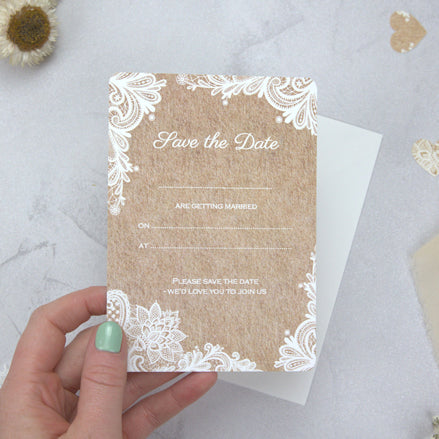 Rustic Lace Pattern - Ready to Write Save the Date Cards