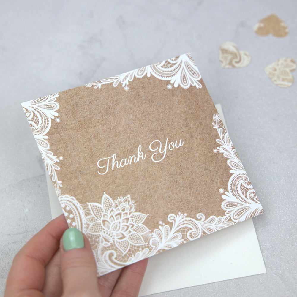 Ready to Write Thank You Postcard - Rustic Lace Pattern