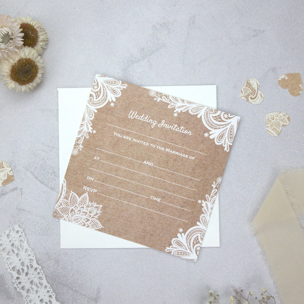 Ready to Write Wedding Postcard Invitations - Rustic Lace Pattern