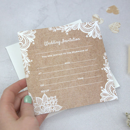 Ready to Write Wedding Postcard Invitations - Rustic Lace Pattern