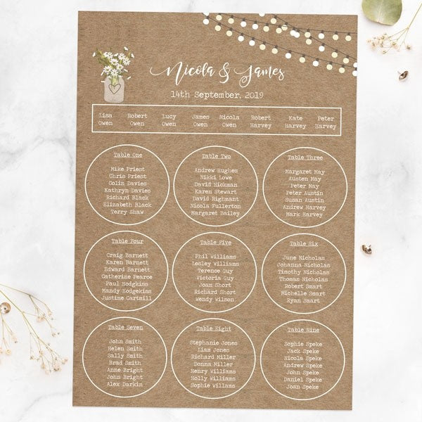 Rustic Mason Jar Flowers - Table Plan