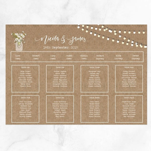 Rustic Mason Jar Flowers - Table Plan