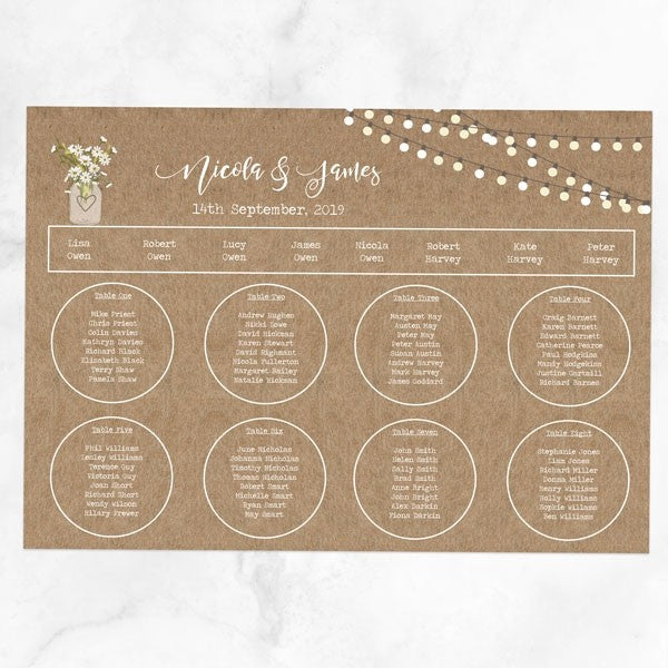 Rustic Mason Jar Flowers - Table Plan