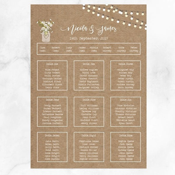 Rustic Mason Jar Flowers - Table Plan