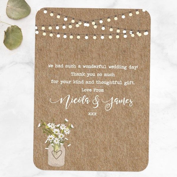 Rustic Mason Jar Flowers - Wedding Thank You Cards