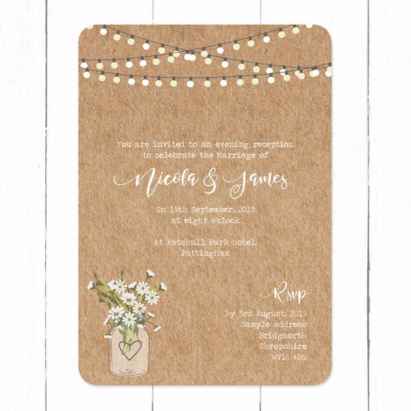 Rustic Mason Jar Flowers - Boutique Evening Invitation & RSVP