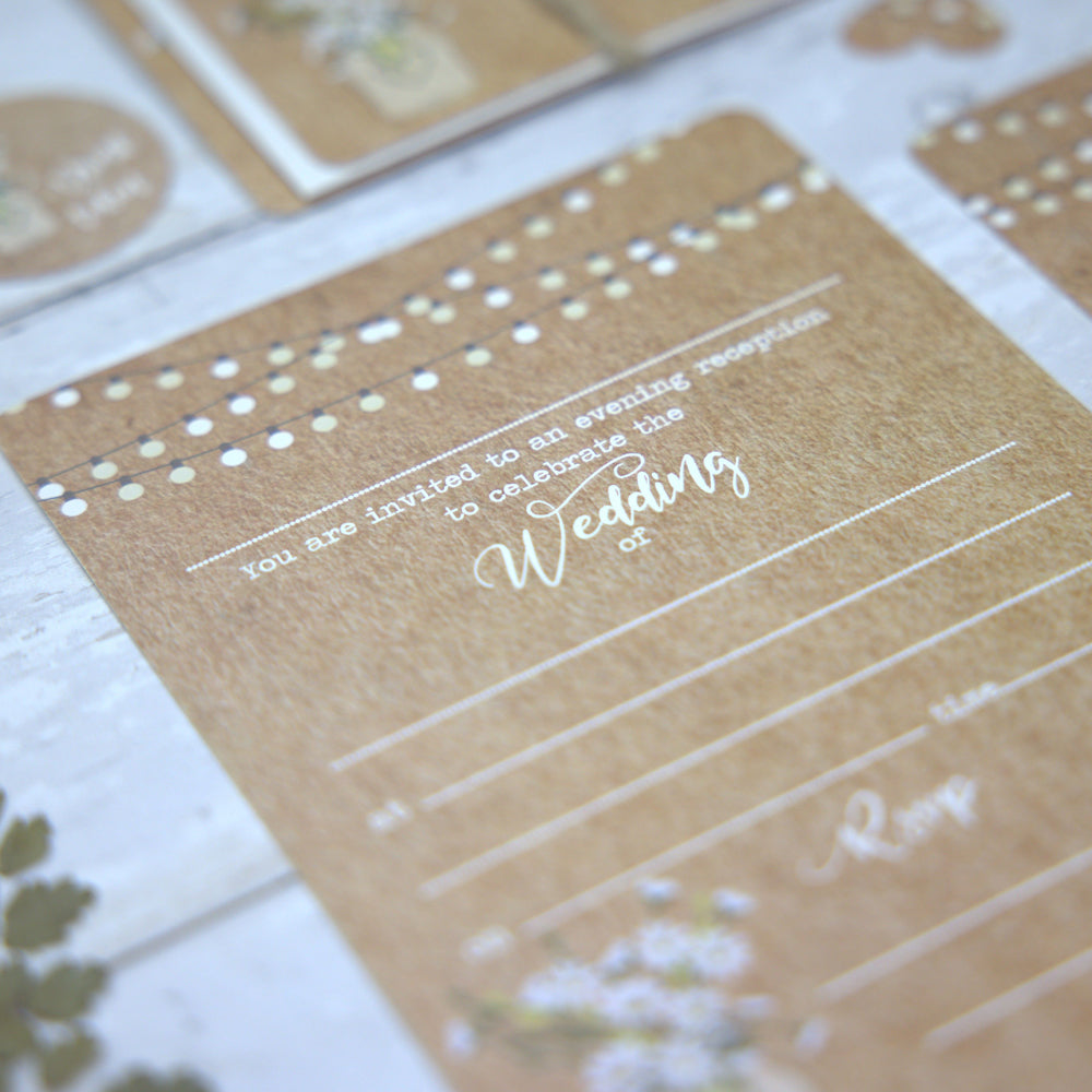 Rustic Mason Jar Flowers - Ready to Write Evening Invitations