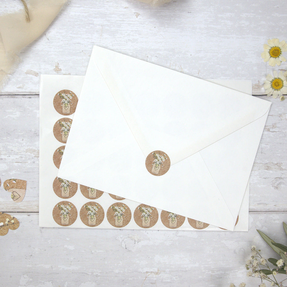 Rustic Mason Jar Flowers - Wedding Envelope Seals