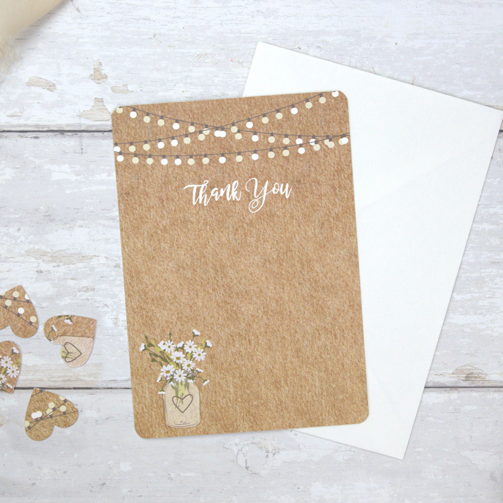 Rustic Mason Jar Flowers - Ready to Write Wedding Thank You Cards