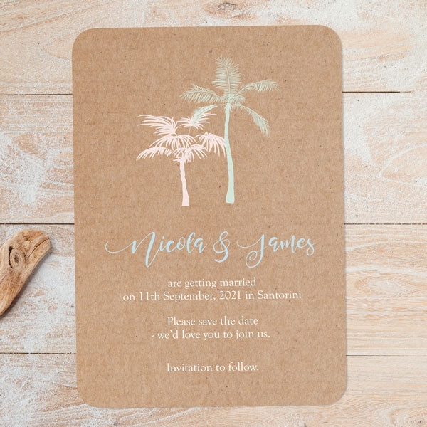 Rustic Palm Trees Save the Date Cards