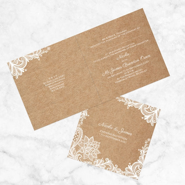 Rustic Wedding Lace Evening Invitation