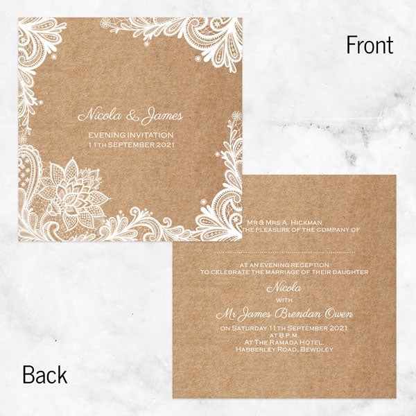 Rustic Wedding Lace Evening Invitation