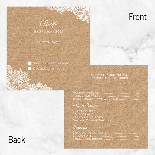 Rustic Wedding Lace RSVP Cards