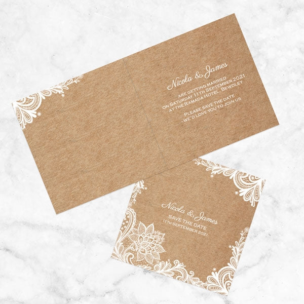 Rustic Wedding Lace Save the Date Cards