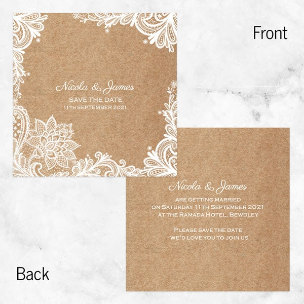 Rustic Wedding Lace Save the Date Cards