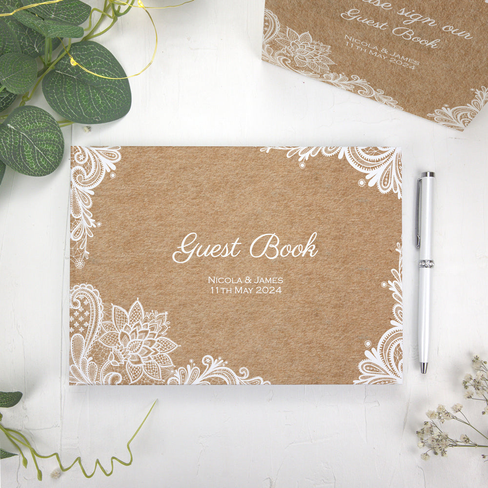 Rustic Wedding Lace - Wedding Guest Book