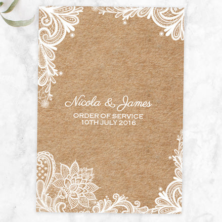 Rustic Wedding Lace Order of Service Booklet
