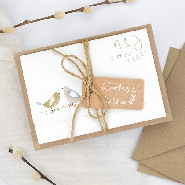 Rustic Woodland Birds - Tri Fold Wedding Invitation & RSVP