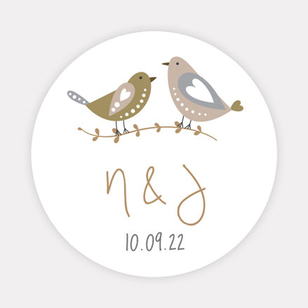 Rustic Woodland Birds Wedding Stickers - Pack of 35