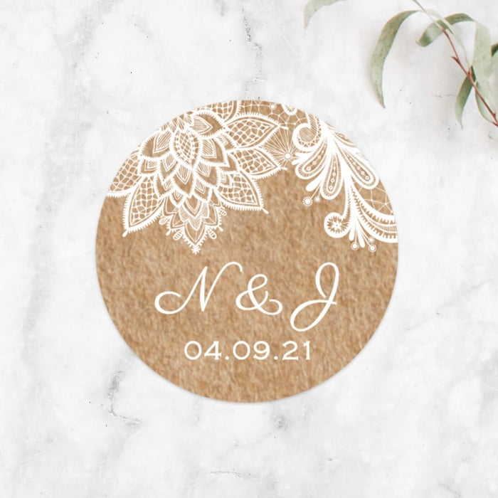 Rustic Wedding Lace Wedding Stickers - Pack of 35
