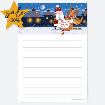 Santa & Rudolph Fun - Chimney - Notelet Letter Set - Pack of 20