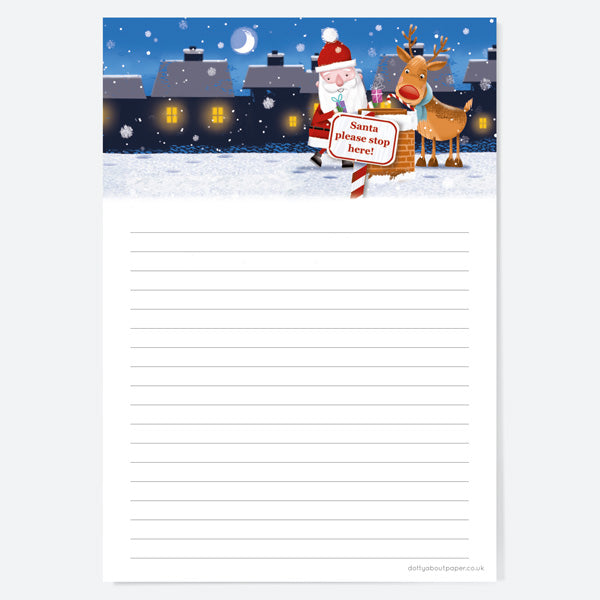 Santa & Rudolph Fun - Chimney - Notelet Letter Set - Pack of 20