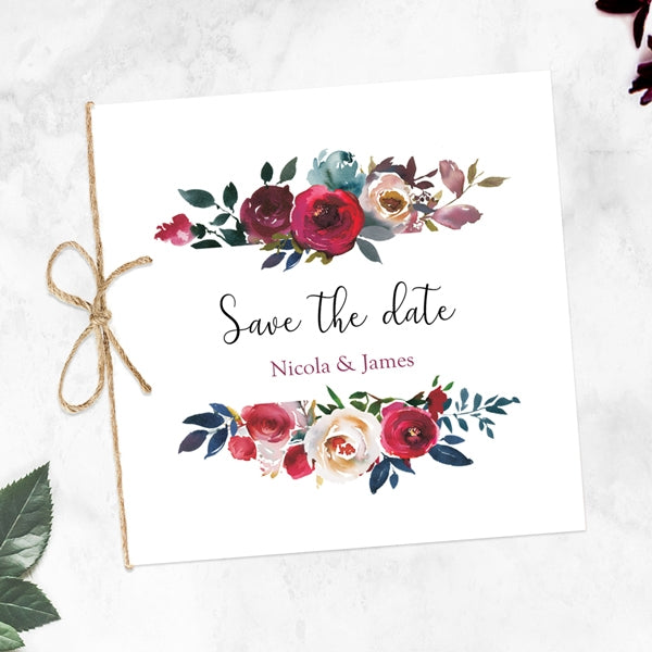 category header image Boho Burgundy Flowers Save the Date Cards