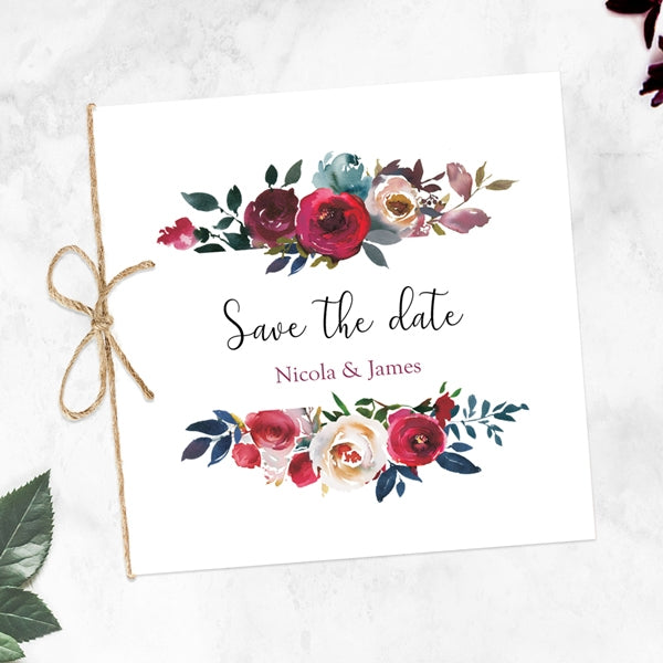 Boho Burgundy Flowers Save the Date Cards