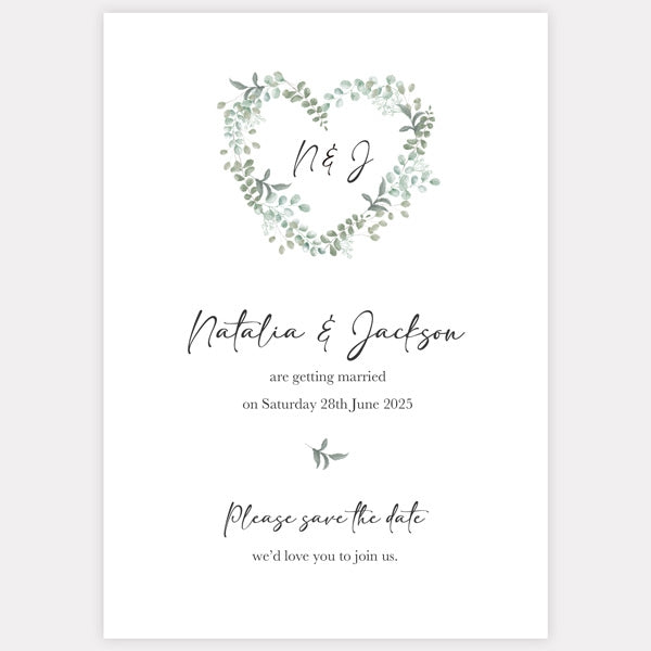 Eucalyptus Heart - Luxe Save the Date Cards