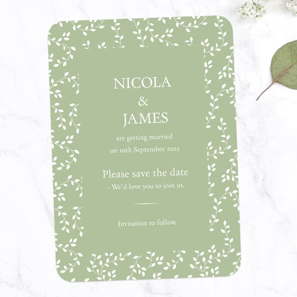 Delicate Leaf Pattern Iridescent Save the Date Cards