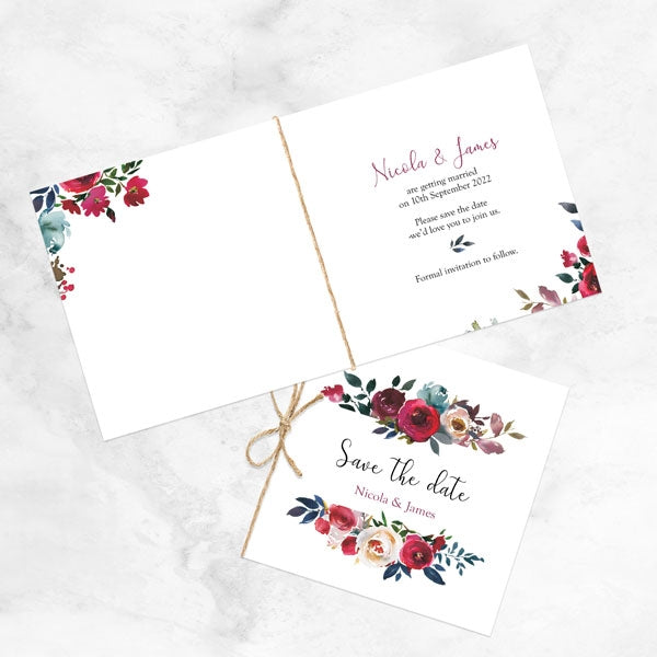 Boho Burgundy Flowers Save the Date Cards