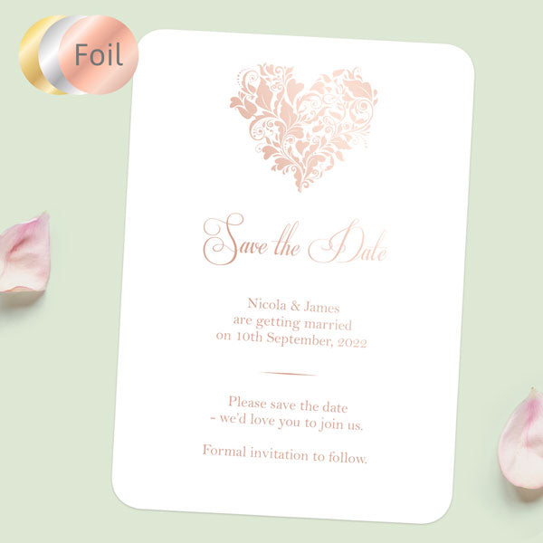 Ornate Heart - Foil Save the Date Cards