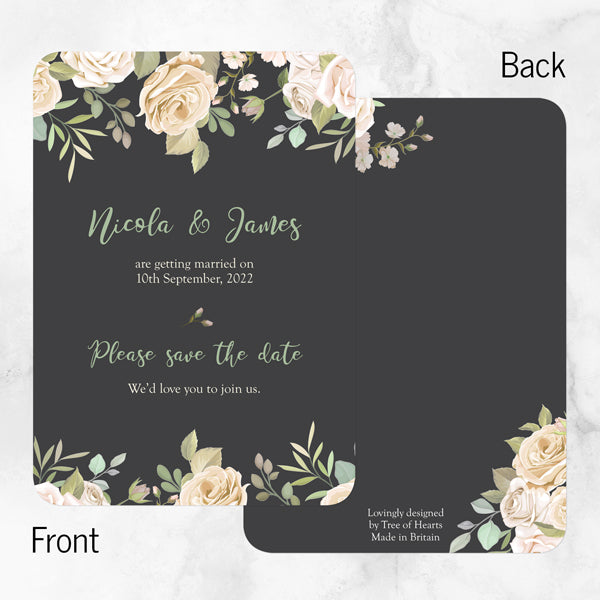 Black & Cream Roses Save the Date Cards