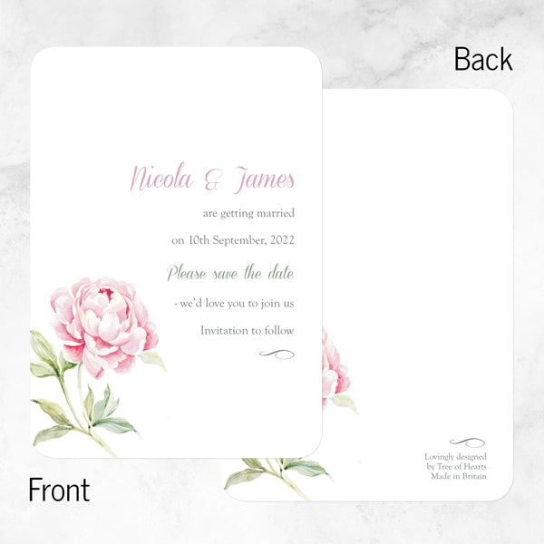 Pretty Pink Peony Iridescent Save the Date Cards