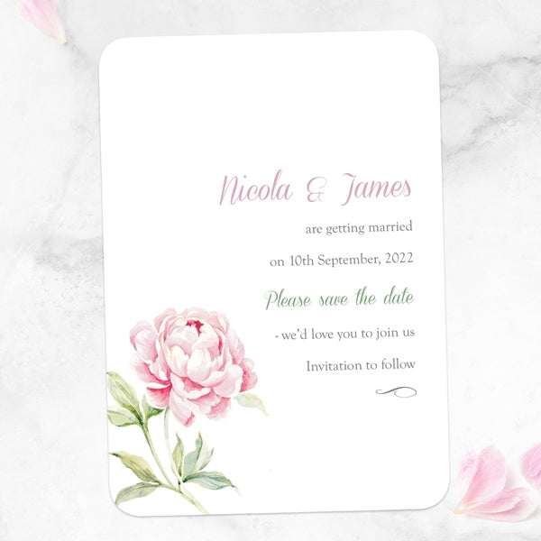 Pretty Pink Peony Iridescent Save the Date Cards