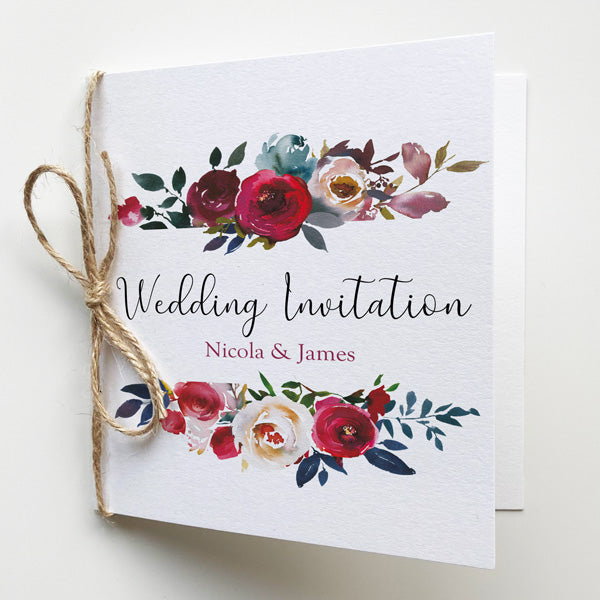Boho Burgundy Flowers Wedding Invitation